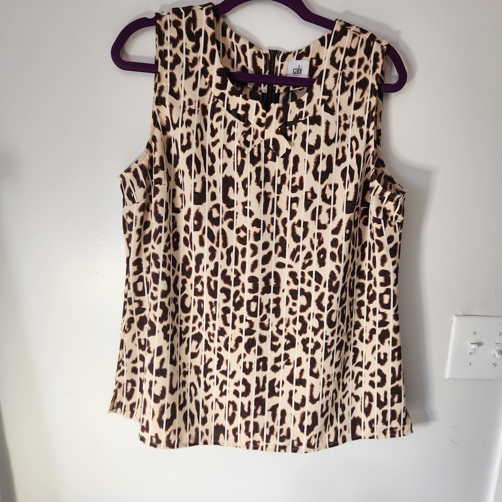 CAbi Leopard Print Sleeveless Blouse in Beige and Black